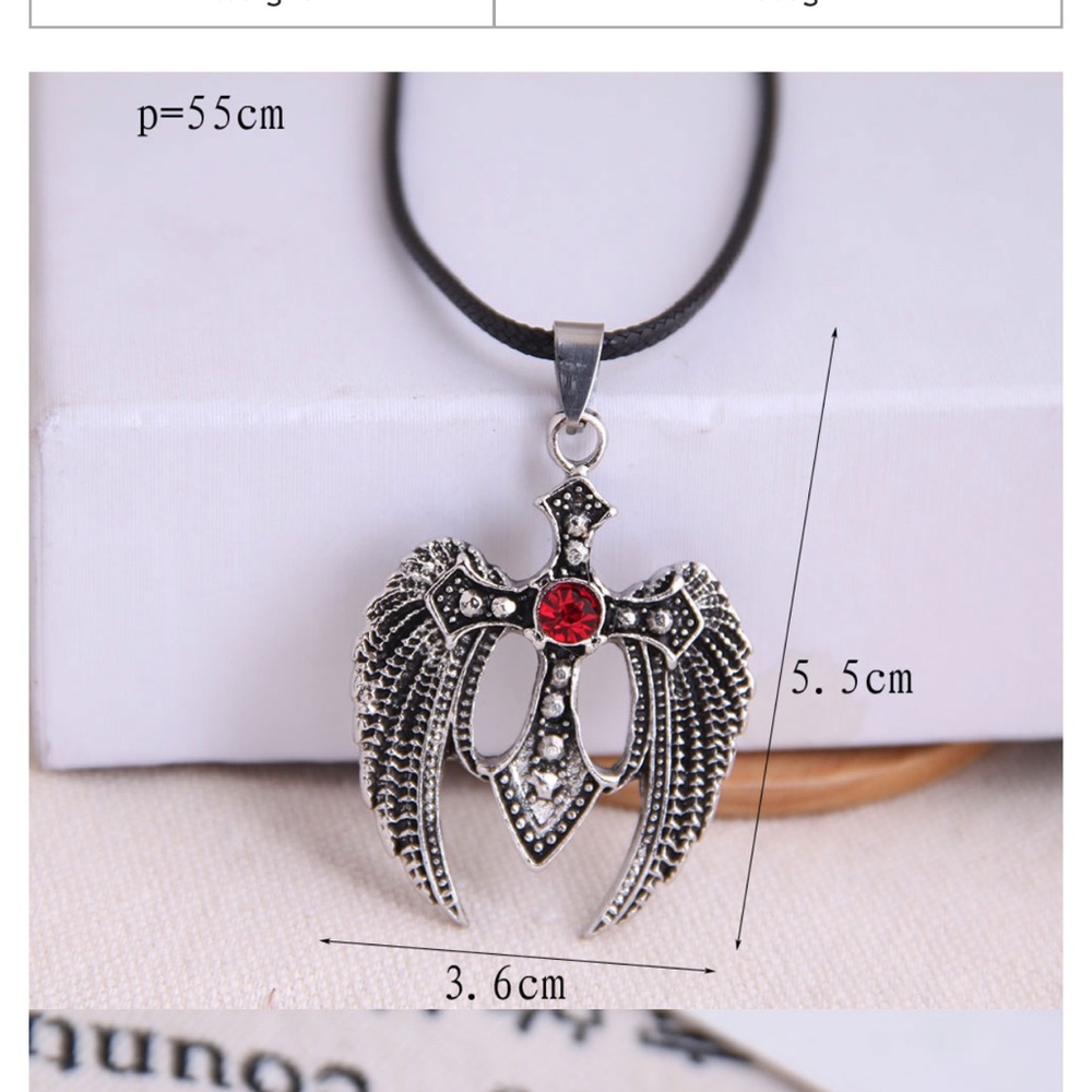 Silver Rhinestone Cross Angel Wings Necklace - Picture 4 of 4
